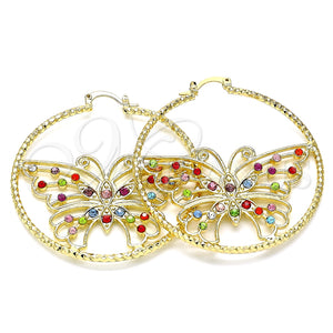 Argolla Grande 02.380.0045.1.50 Oro Laminado, Diseño de Mariposa, con Multicolor Cristal, Diamantado, Tono Dorado