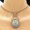 Dije Religioso 05.380.0017 Oro Laminado, Diseño de Moneda Centenario y Angel, con Cristal Blanca y Negro, Pulido, Tres Tonos