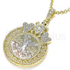 Dije Religioso 05.380.0017 Oro Laminado, Diseño de Moneda Centenario y Angel, con Cristal Blanca y Negro, Pulido, Tres Tonos