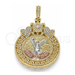 Dije Religioso 05.380.0017 Oro Laminado, Diseño de Moneda Centenario y Angel, con Cristal Blanca y Negro, Pulido, Tres Tonos