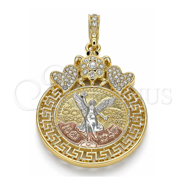 Dije Religioso 05.380.0017 Oro Laminado, Diseño de Moneda Centenario y Angel, con Cristal Blanca y Negro, Pulido, Tres Tonos