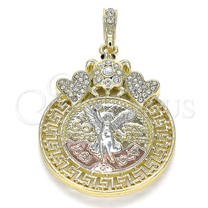 Dije Religioso 05.380.0017 Oro Laminado, Diseño de Moneda Centenario y Angel, con Blanca and Negro Cristal, Pulido, Tres Tonos