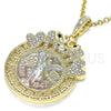Dije Religioso 05.380.0018 Oro Laminado, Diseño de Moneda Centenario y Angel, con Cristal Blanca y Negro, Pulido, Tres Tonos