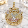 Dije Religioso 05.380.0018 Oro Laminado, Diseño de Moneda Centenario y Angel, con Cristal Blanca y Negro, Pulido, Tres Tonos
