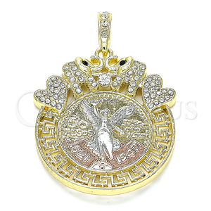 Dije Religioso 05.380.0018 Oro Laminado, Diseño de Moneda Centenario y Angel, con Blanca and Negro Cristal, Pulido, Tres Tonos