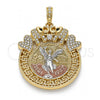 Dije Religioso 05.380.0018 Oro Laminado, Diseño de Moneda Centenario y Angel, con Cristal Blanca y Negro, Pulido, Tres Tonos