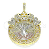 Dije Religioso 05.380.0018 Oro Laminado, Diseño de Moneda Centenario y Angel, con Blanca and Negro Cristal, Pulido, Tres Tonos