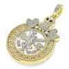 Dije Religioso 05.380.0019 Oro Laminado, Diseño de Moneda Centenario y Angel, con Cristal Blanca y Negro, Pulido, Tres Tonos