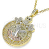 Dije Religioso 05.380.0019 Oro Laminado, Diseño de Moneda Centenario y Angel, con Cristal Blanca y Negro, Pulido, Tres Tonos
