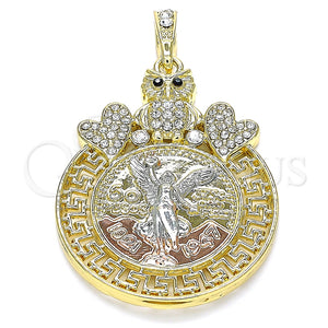 Dije Religioso 05.380.0019 Oro Laminado, Diseño de Moneda Centenario y Angel, con Blanca and Negro Cristal, Pulido, Tres Tonos