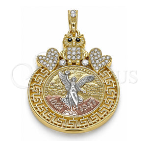 Dije Religioso 05.380.0019 Oro Laminado, Diseño de Moneda Centenario y Angel, con Cristal Blanca y Negro, Pulido, Tres Tonos