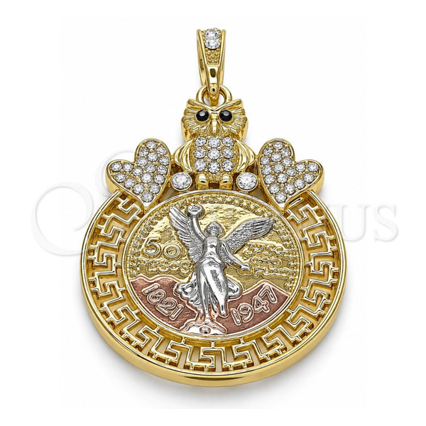 Dije Religioso 05.380.0019 Oro Laminado, Diseño de Moneda Centenario y Angel, con Cristal Blanca y Negro, Pulido, Tres Tonos