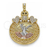 Dije Religioso 05.380.0019 Oro Laminado, Diseño de Moneda Centenario y Angel, con Cristal Blanca y Negro, Pulido, Tres Tonos