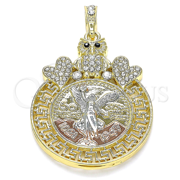 Dije Religioso 05.380.0019 Oro Laminado, Diseño de Moneda Centenario y Angel, con Blanca and Negro Cristal, Pulido, Tres Tonos