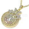 Dije Religioso 05.380.0020 Oro Laminado, Diseño de Moneda Centenario y Angel, con Cristal Blanca, Pulido, Tres Tonos