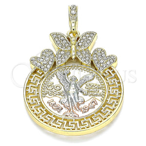Dije Religioso 05.380.0020 Oro Laminado, Diseño de Moneda Centenario y Angel, con Blanca Cristal, Pulido, Tres Tonos