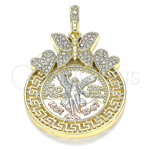 Dije Religioso 05.380.0020 Oro Laminado, Diseño de Moneda Centenario y Angel, con Blanca Cristal, Pulido, Tres Tonos