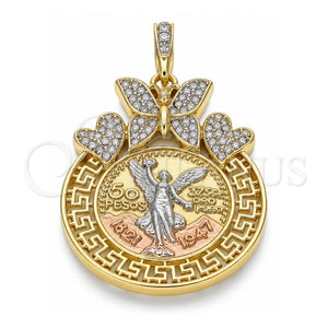 Dije Religioso 05.380.0020 Oro Laminado, Diseño de Moneda Centenario y Angel, con Cristal Blanca, Pulido, Tres Tonos