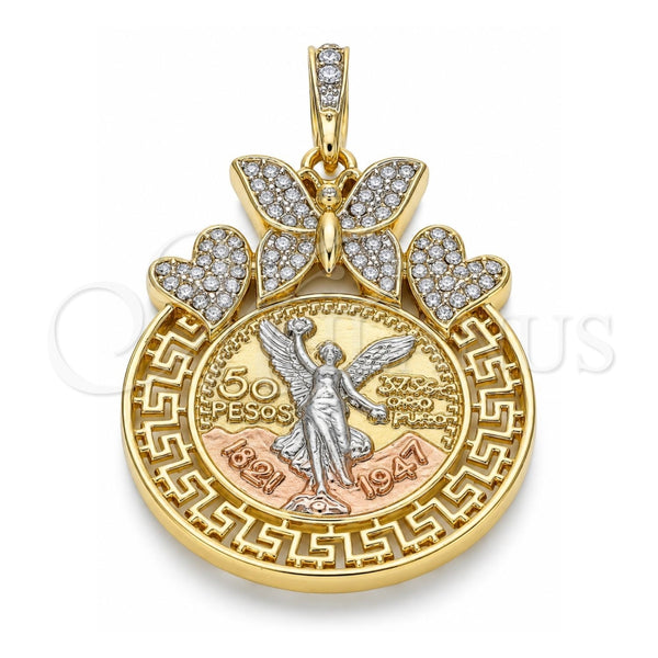 Dije Religioso 05.380.0020 Oro Laminado, Diseño de Moneda Centenario y Angel, con Cristal Blanca, Pulido, Tres Tonos