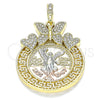 Dije Religioso 05.380.0020 Oro Laminado, Diseño de Moneda Centenario y Angel, con Blanca Cristal, Pulido, Tres Tonos