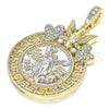 Dije Religioso 05.380.0021 Oro Laminado, Diseño de Moneda Centenario y Angel, con Cristal Blanca, Pulido, Tres Tonos