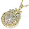 Dije Religioso 05.380.0021 Oro Laminado, Diseño de Moneda Centenario y Angel, con Blanca Cristal, Pulido, Tres Tonos