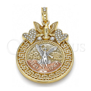 Dije Religioso 05.380.0021 Oro Laminado, Diseño de Moneda Centenario y Angel, con Cristal Blanca, Pulido, Tres Tonos