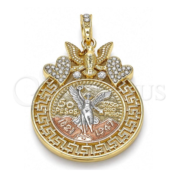 Dije Religioso 05.380.0021 Oro Laminado, Diseño de Moneda Centenario y Angel, con Cristal Blanca, Pulido, Tres Tonos