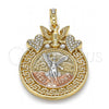 Dije Religioso 05.380.0021 Oro Laminado, Diseño de Moneda Centenario y Angel, con Cristal Blanca, Pulido, Tres Tonos