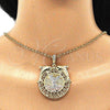 Dije Religioso 05.380.0023 Oro Laminado, Diseño de Moneda Centenario y Angel, con Cristal Negro, Pulido, Tres Tonos