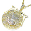 Dije Religioso 05.380.0023 Oro Laminado, Diseño de Moneda Centenario y Angel, con Negro Cristal, Pulido, Tres Tonos