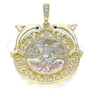 Dije Religioso 05.380.0023 Oro Laminado, Diseño de Moneda Centenario y Angel, con Negro Cristal, Pulido, Tres Tonos