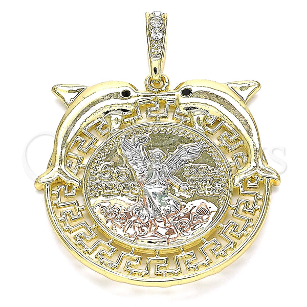 Dije Religioso 05.380.0023 Oro Laminado, Diseño de Moneda Centenario y Angel, con Negro Cristal, Pulido, Tres Tonos