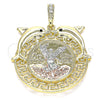Dije Religioso 05.380.0023 Oro Laminado, Diseño de Moneda Centenario y Angel, con Negro Cristal, Pulido, Tres Tonos