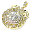 Dije Religioso 05.380.0024 Oro Laminado, Diseño de Moneda Centenario y Angel, con Cristal Negro, Pulido, Tres Tonos