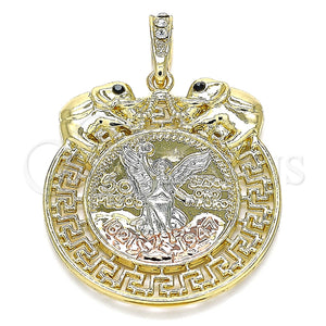 Dije Religioso 05.380.0024 Oro Laminado, Diseño de Moneda Centenario y Angel, con Negro Cristal, Pulido, Tres Tonos