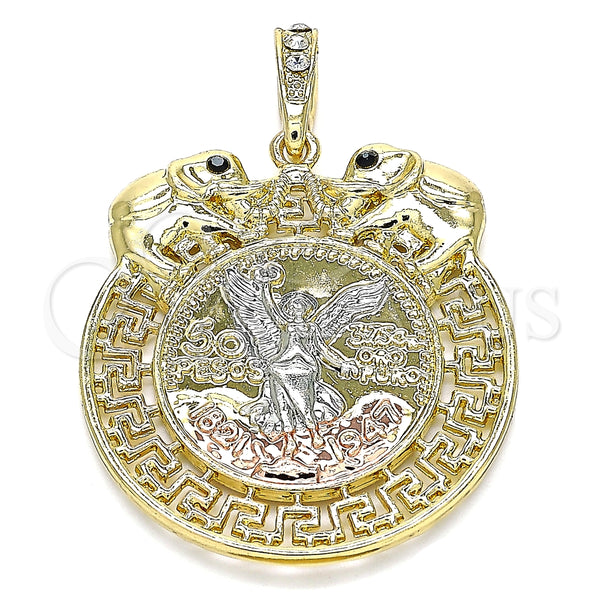 Dije Religioso 05.380.0024 Oro Laminado, Diseño de Moneda Centenario y Angel, con Negro Cristal, Pulido, Tres Tonos