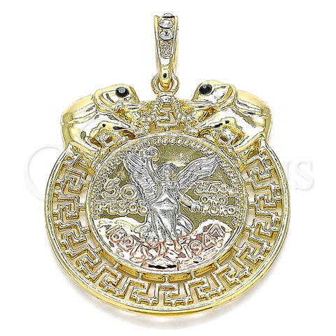Dije Religioso 05.380.0024 Oro Laminado, Diseño de Moneda Centenario y Angel, con Negro Cristal, Pulido, Tres Tonos
