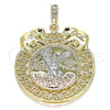Dije Religioso 05.380.0024 Oro Laminado, Diseño de Moneda Centenario y Angel, con Negro Cristal, Pulido, Tres Tonos