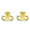 Arete Dormilona 02.156.0529 Oro Laminado, Diseño de Infinito, con Blanca Micro Pave, Pulido, Tono Dorado