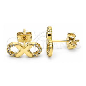 Arete Dormilona 02.156.0529 Oro Laminado, Diseño de Infinito, con Micro Pave Blanca, Pulido, Tono Dorado