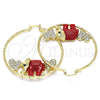 Argolla Grande 02.380.0051.50 Oro Laminado, Diseño de Elefante y Corazón, con Blanca and Negro Cristal, Resinado Rojo, Tono Dorado