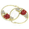 Argolla Grande 02.380.0051.50 Oro Laminado, Diseño de Elefante y Corazón, con Blanca and Negro Cristal, Resinado Rojo, Tono Dorado