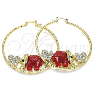 Argolla Grande 02.380.0051.50 Oro Laminado, Diseño de Elefante y Corazón, con Blanca and Negro Cristal, Resinado Rojo, Tono Dorado