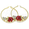 Argolla Grande 02.380.0051.50 Oro Laminado, Diseño de Elefante y Corazón, con Blanca and Negro Cristal, Resinado Rojo, Tono Dorado