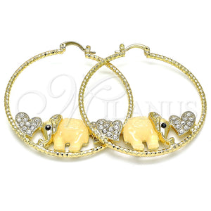 Argolla Grande 02.380.0051.1.50 Oro Laminado, Diseño de Elefante y Corazón, con Blanca and Negro Cristal, Resinado Marron, Tono Dorado