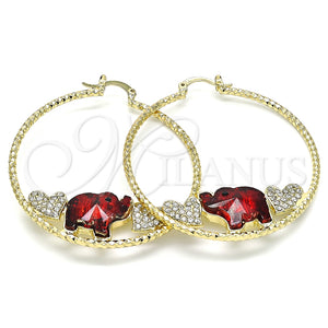 Argolla Grande 02.380.0052.50 Oro Laminado, Diseño de Elefante y Corazón, con Granate and Blanca Cristal, Diamantado, Tono Dorado