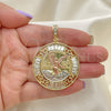 Dije Religioso 05.380.0026 Oro Laminado, Diseño de Moneda Centenario y Angel, con Cristal Blanca, Pulido, Tres Tonos