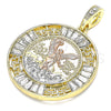 Dije Religioso 05.380.0026 Oro Laminado, Diseño de Moneda Centenario y Angel, con Blanca Cristal, Pulido, Tres Tonos