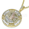 Dije Religioso 05.380.0026 Oro Laminado, Diseño de Moneda Centenario y Angel, con Cristal Blanca, Pulido, Tres Tonos